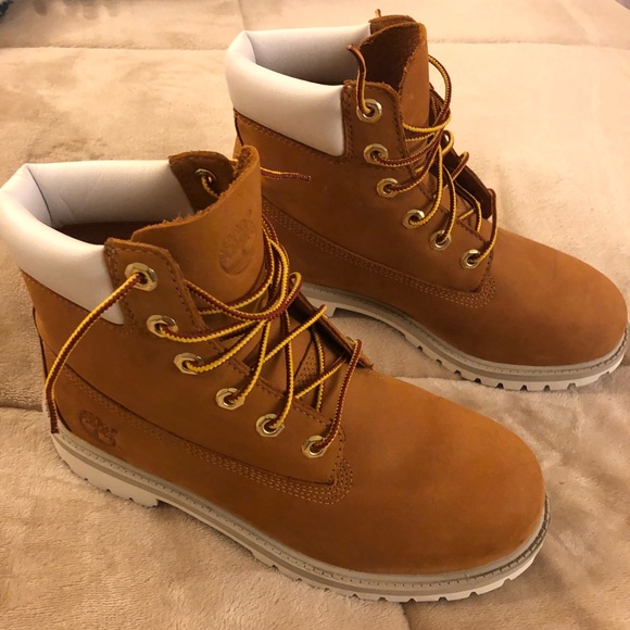 brown and white timberlands